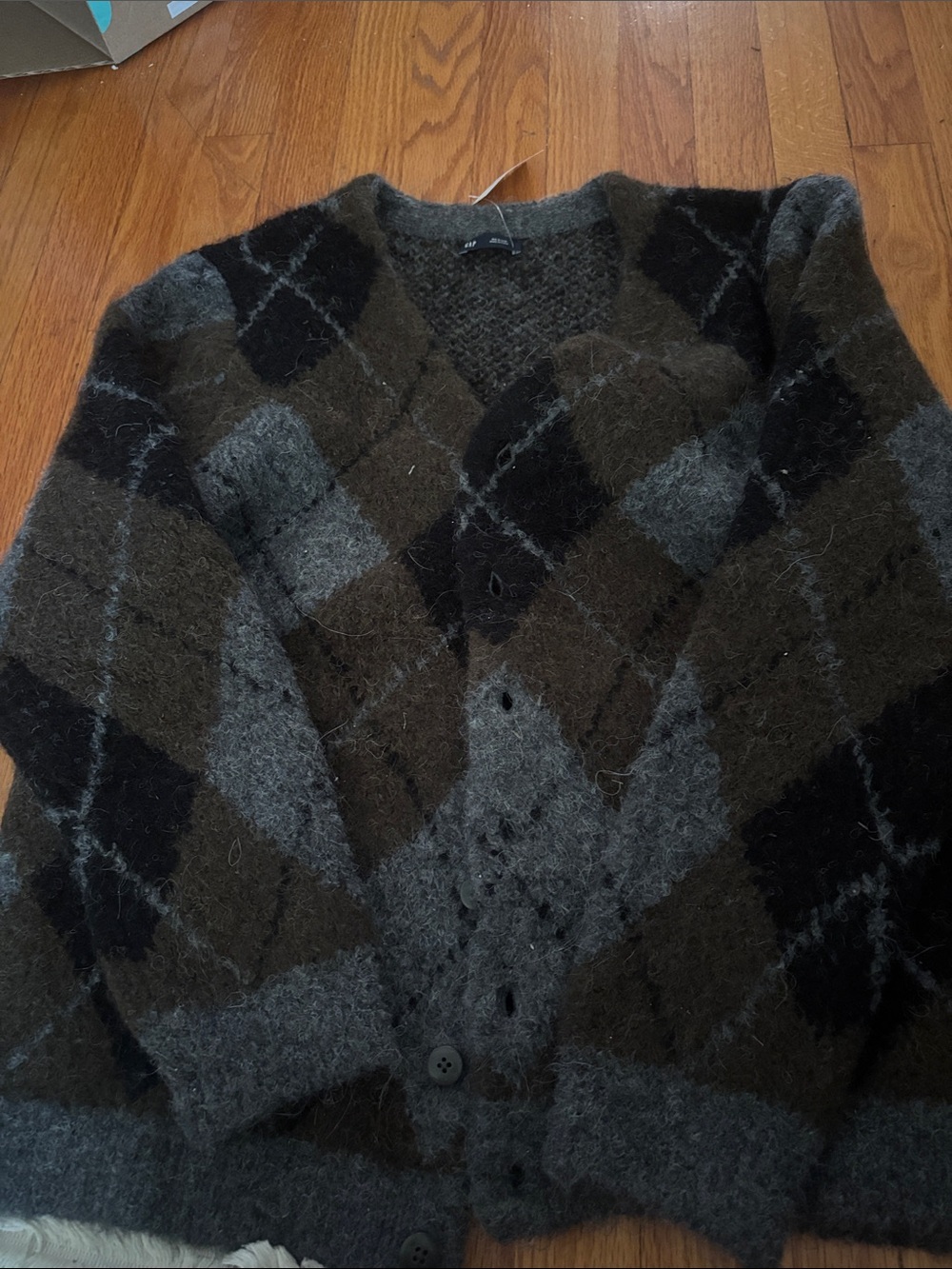GAP Men's Argyle Mohair-Blend Cardigan - Gray & Brown